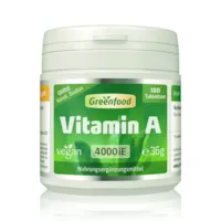 Produktbild von Greenfood Vitamin A, 4000 iE, hochdosiert, 180 Tabletten, vegan - wichtig für die Sehkraft. OHNE künstliche Zusätze. Ohne Gentechnik.