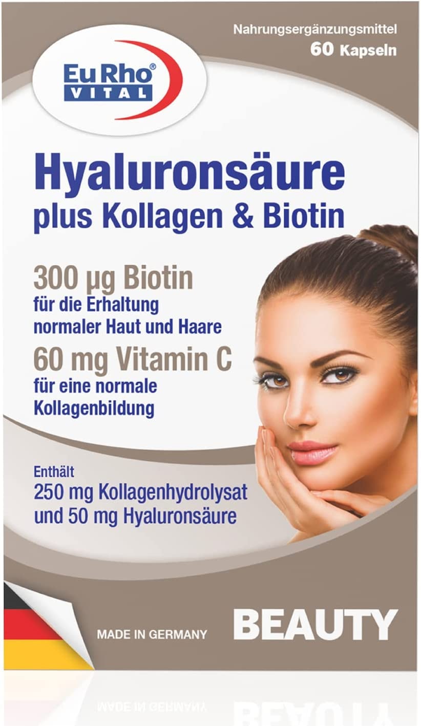 Produktbild von EuRhoVITAL - Hyaluronsäure Kapseln | Mit Kollagen und Biotin | Vorratspackung mit 60 Kapseln für 2 Monate | EuRho® Vital – Made in Germany