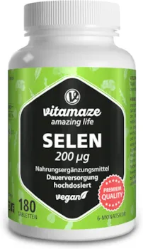 Produktbild von Bewertung Vitamaze amazing life Selen hochdosiert 200 mcg vegan 180 Tabletten für 6 Monate Natürliche Bioverfügbare Nahrungsergänzung ohne Zusatzstoffe Made in Germany