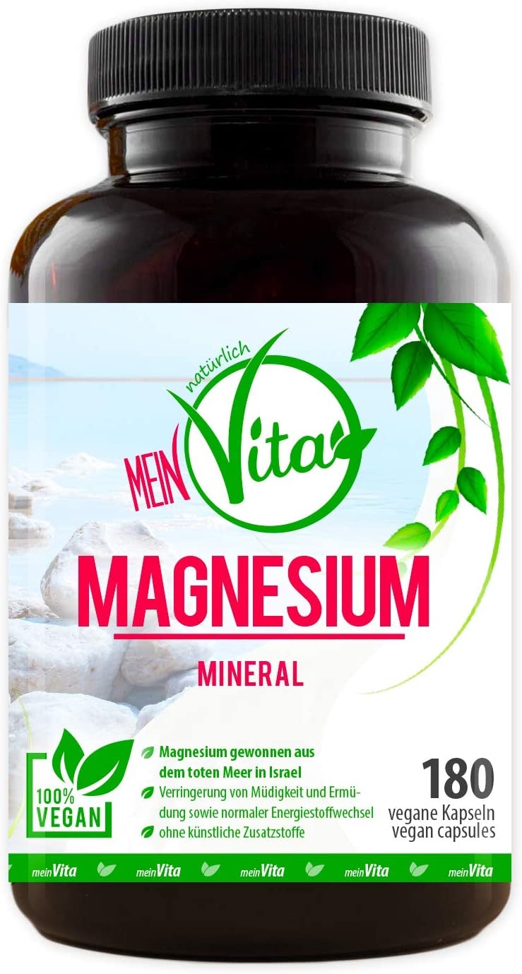 Produktbild von MeinVita 180 Stück, hochdosiert 664mg pro Kapsel, davon 400mg elementares reines Magnesium - 100% Vegan, hergestellt in Deutschland, 138 g