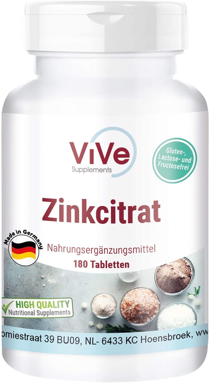 ViVe Supplements B.V. Zink Tabletten - 25mg aus Zinkcitrat - 180 Tabletten - Hochdosiert - Vegan