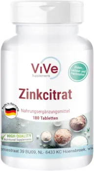 ViVe Supplements Zink Tabletten 25mg aus Zinkcitrat 180 Tabletten Hochdosiert - Vegan