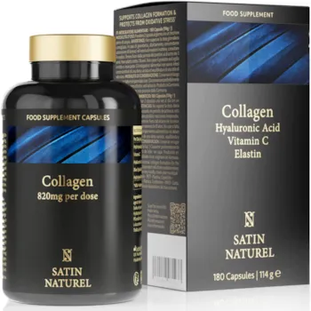 Produktbild von SatinNaturel Hyaluronsäure Kollagen Komplex 180 Kapseln Angereichtert mit Vitamin C, Elastin und Spirulina - Ohne Zusatzstoffe - Made in Germany - Nahrungsergänzungsmittel - Satin Naturel