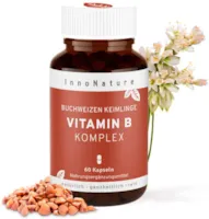 Produktbild von Bewertung InnoNature Vitamin B Komplex aus Buchweizen Keimling. Alle B-Vitamine (B1, B2, B3, B5, B6, B7, B9, B12) zu 120% NRV, 60 Kapseln je 600mg, vegan, hergestellt in DE