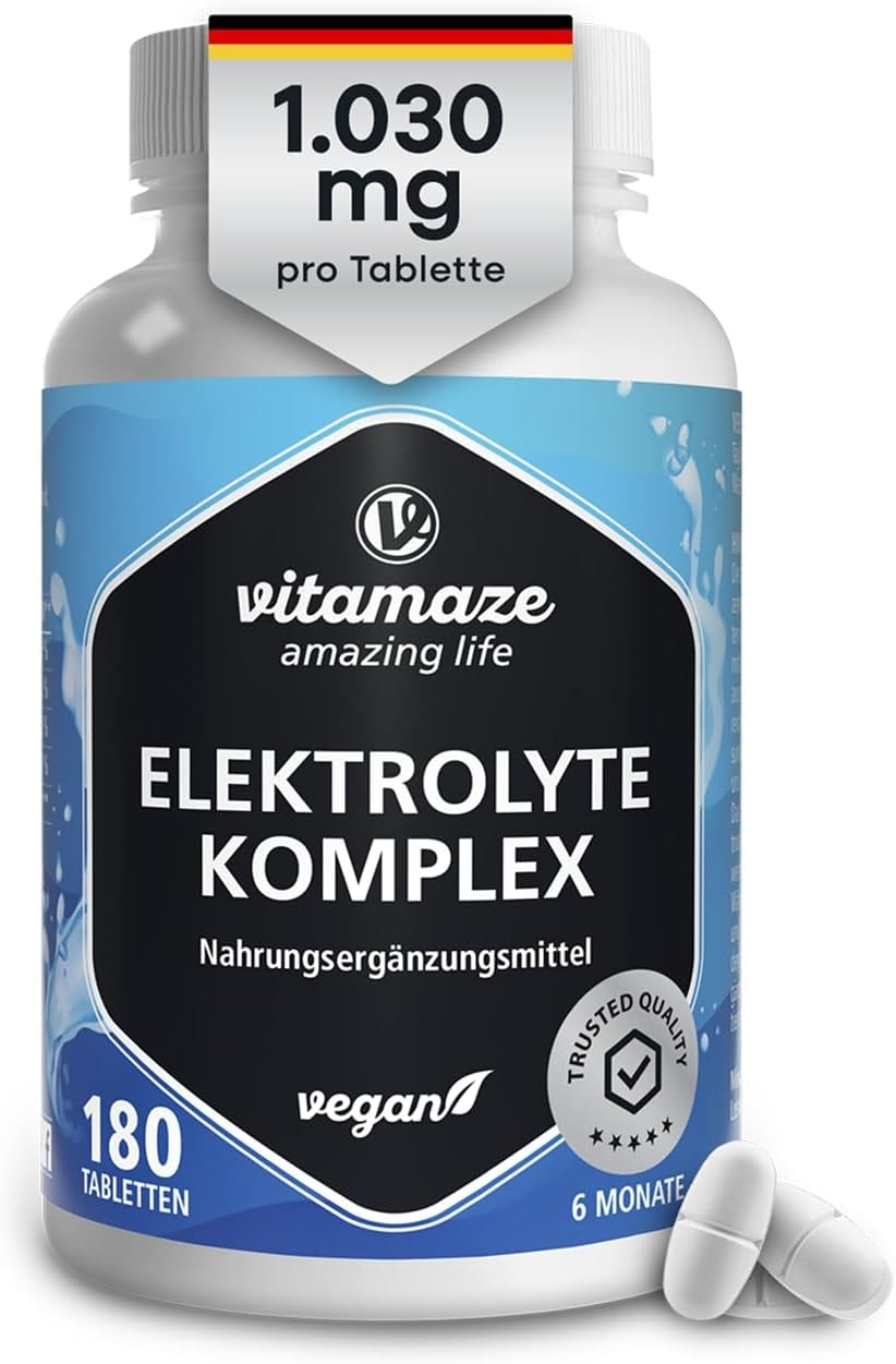 Produktbild von Bewertung Vitamaze amazing life Elektrolyte Tabletten ohne Zucker 1.034 mg pro Tablette Magnesium Kalium Calcium Natrium & Chlorid für Elektrolythaushalt & Muskelfunktion 180 Tabletten für Keto Ernährung Made in Germany