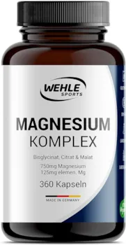 Produktbild von Wehle Sports - Magnesium Komplex. 375mg elementares Magnesium je Tagesdosis. Magnesiumbisglycinat Magnesiumcitrat Magnesiummalat, hochdosiert, vegan (360 Kapseln (Sparpaket))