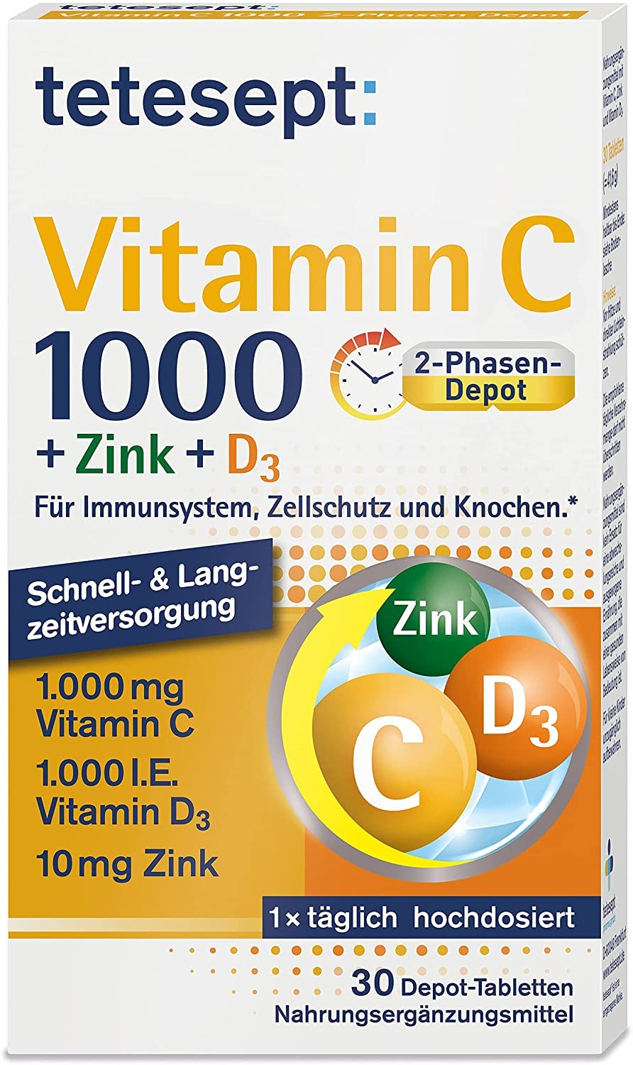 Produktbild von tetesept Vitamin C 1000 + Zink + D3 – Nahrungsergänzungsmittel