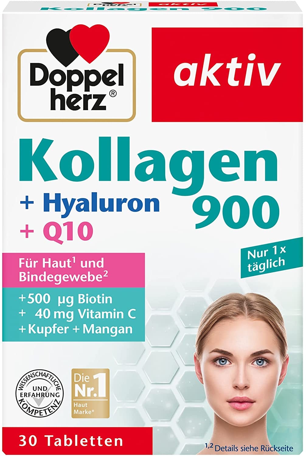 Produktbild von Doppelherz - Kollagen 900 – Mangan und Kupfer tragen zur normalen Bindegewebsbildung bei – 30 Tabletten