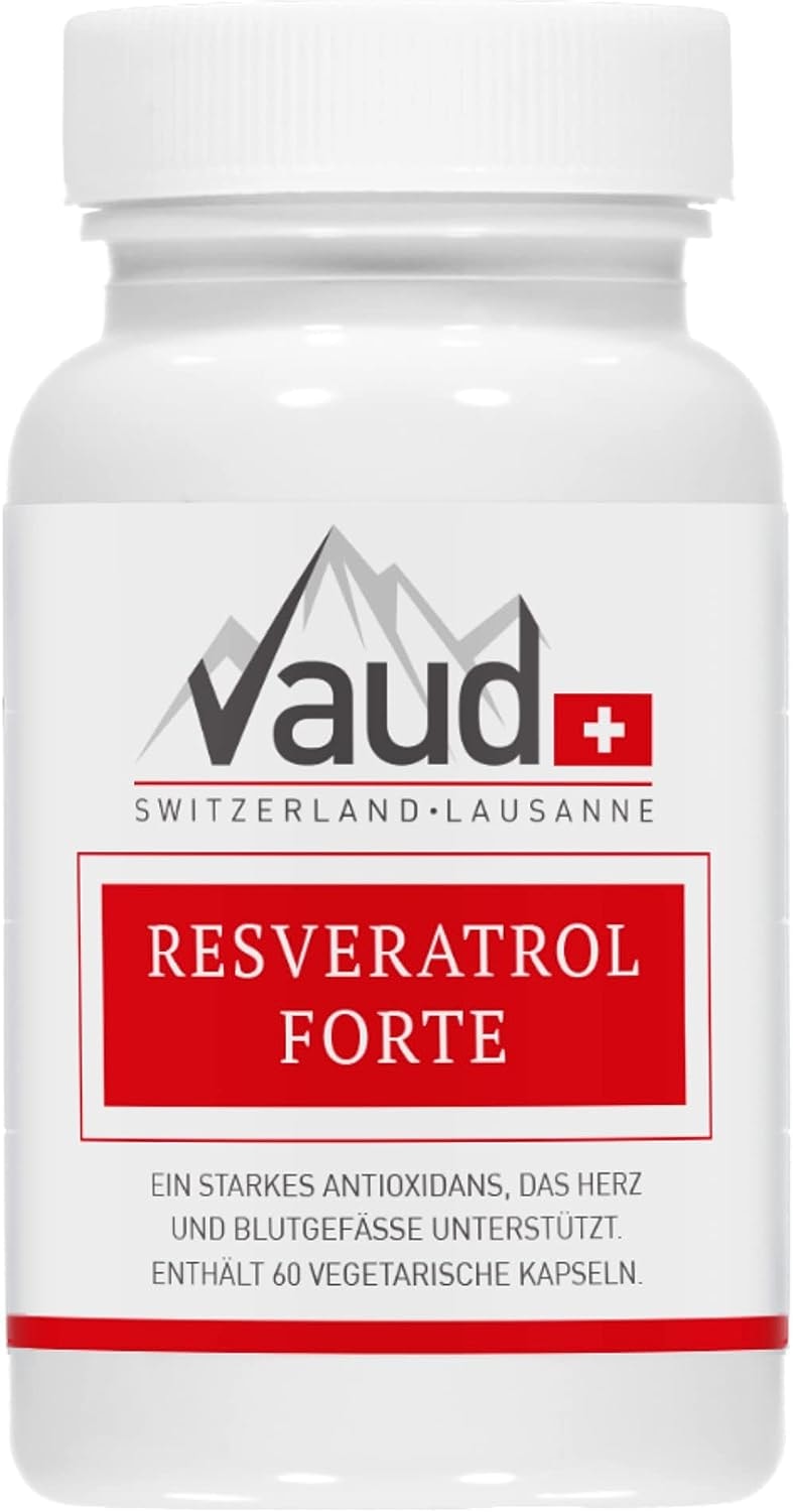 Produktbild von Bewertung Vaud Resveratrol Forte Resveratrol Resveratrol hochdosiert 60 Kapseln, Hochdosiert, Vegan, Schweizer Qualität