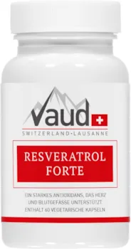 Produktbild von Bewertung Vaud Resveratrol Forte Resveratrol Resveratrol hochdosiert 60 Kapseln, Hochdosiert, Vegan, Schweizer Qualität