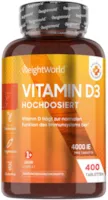 WeightWorld Vitamin D3 Tabletten 4000 IE - 400 Tabletten - 1 Tablette alle 4 Tage - Vegetarisch & Geprüfte Zutaten - 100% reines Cholecalciferol Vit D - Nahrungsergänzungsmittel für Jung & Alt - Von WeightWorld