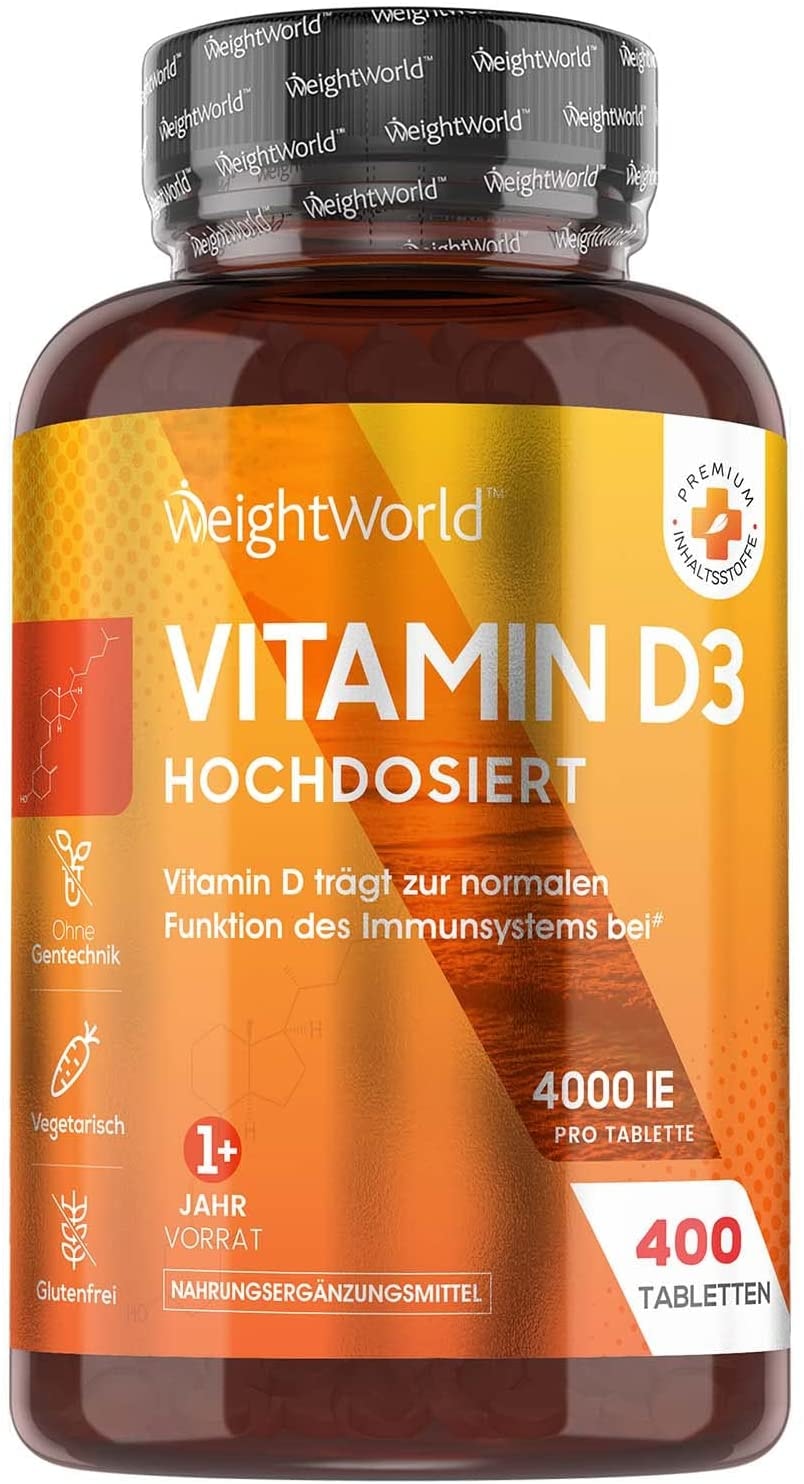 Produktbild von WeightWorld Vitamin D3 Tabletten 4000 IE - 400 Tabletten - 1 Tablette alle 4 Tage - Vegetarisch & Geprüfte Zutaten - 100% reines Cholecalciferol Vit D - Nahrungsergänzungsmittel für Jung & Alt - Von WeightWorld