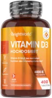 Produktbild von WeightWorld Vitamin D3 Tabletten 4000 IE - 400 Tabletten - 1 Tablette alle 4 Tage - Vegetarisch & Geprüfte Zutaten - 100% reines Cholecalciferol Vit D - Nahrungsergänzungsmittel für Jung & Alt - Von WeightWorld