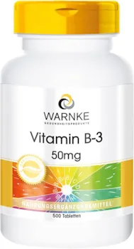 WARNKE VITALSTOFFE Vitamin B3 Nicotinamid 50mg Niacin vegan 500 Tabletten Großpackung