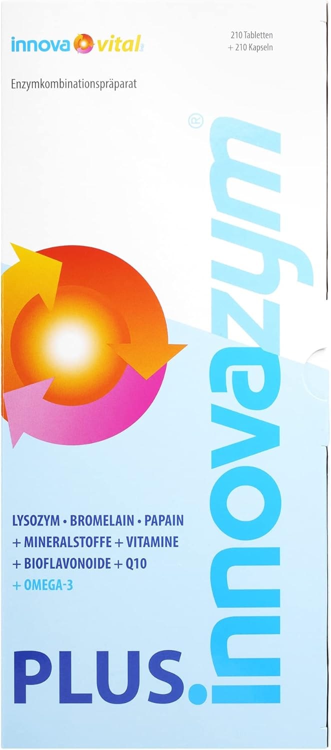 Produktbild von Bewertung innovazym PLUS Premium Enzymkomplex hochdosiert 150.400 F.I.P.-Einheiten je Tablette höchste Bioverfügbarkeit Entwickelt von der Medizinischen Enzymforschungsgesellschaft mit Omega-3 Kapsel