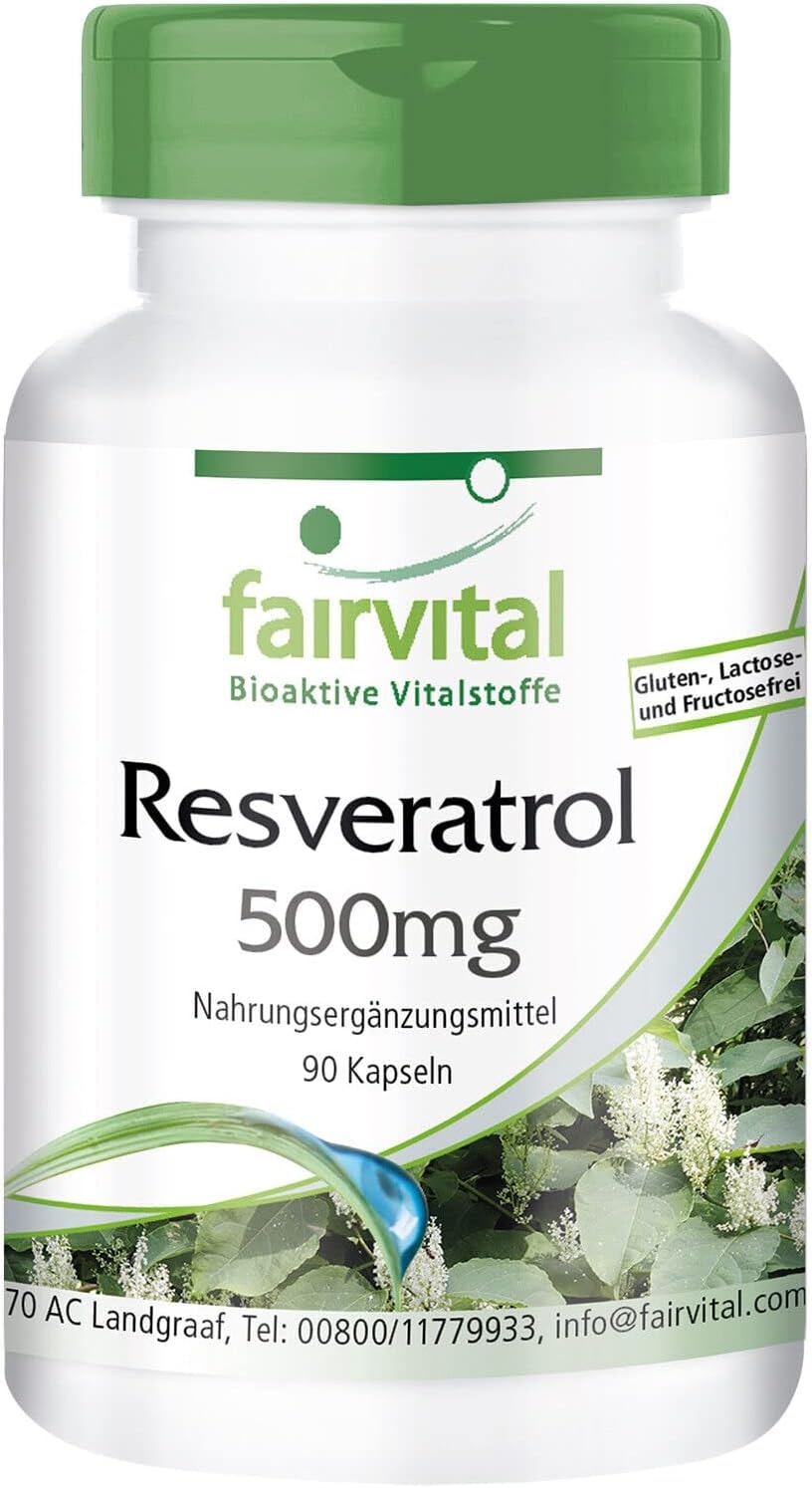 Produktbild von Bewertung fairvital Resveratrol Kapseln 500mg Trans-Resveratrol pro Kapsel HOCHDOSIERT aus Knöterich-Extrakt Vegan 90 Kapseln