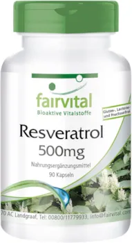 Produktbild von Bewertung fairvital Resveratrol Kapseln 500mg Trans-Resveratrol pro Kapsel HOCHDOSIERT aus Knöterich-Extrakt Vegan 90 Kapseln
