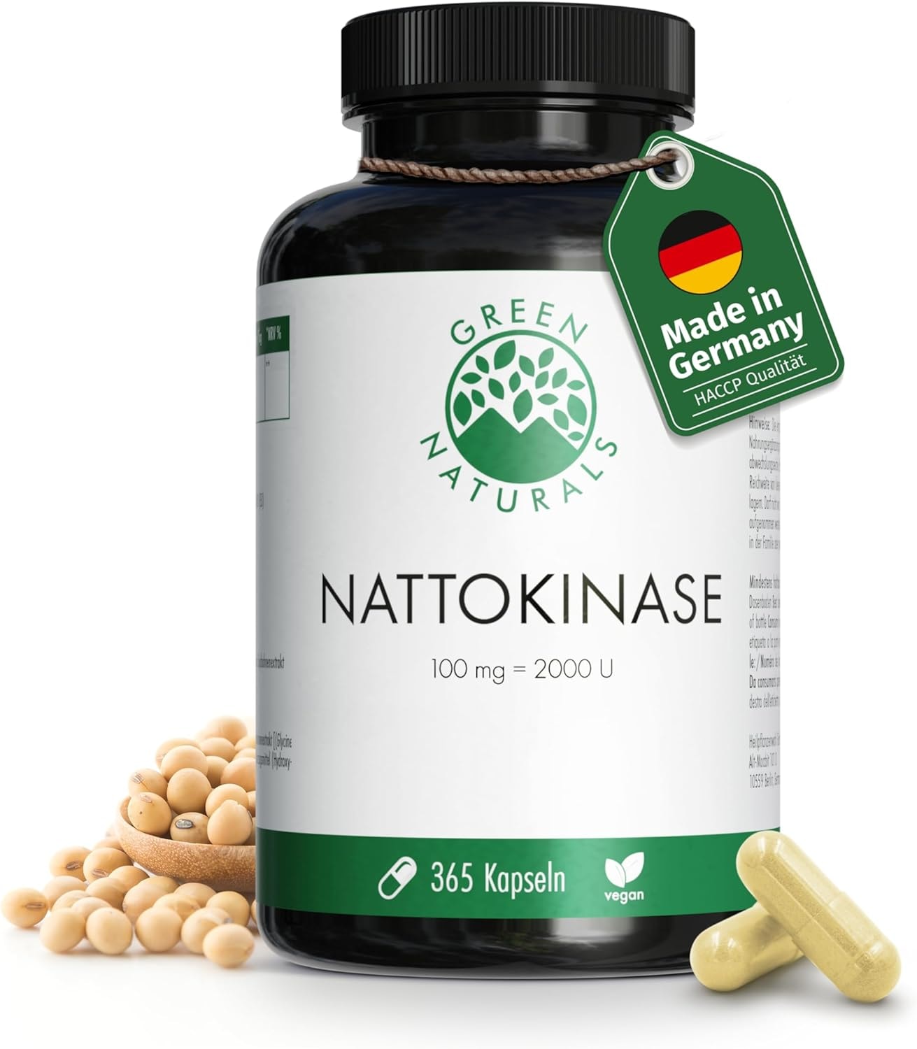 Produktbild von Bewertung GREEN NATURALS Nattokinase vegan ohne Gentechnik 365 Kapseln hochdosiert 2000 FU pro Kapsel 1 Jahr Vorrat