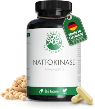 Produktbild von Bewertung GREEN NATURALS Nattokinase vegan ohne Gentechnik 365 Kapseln hochdosiert 2000 FU pro Kapsel 1 Jahr Vorrat