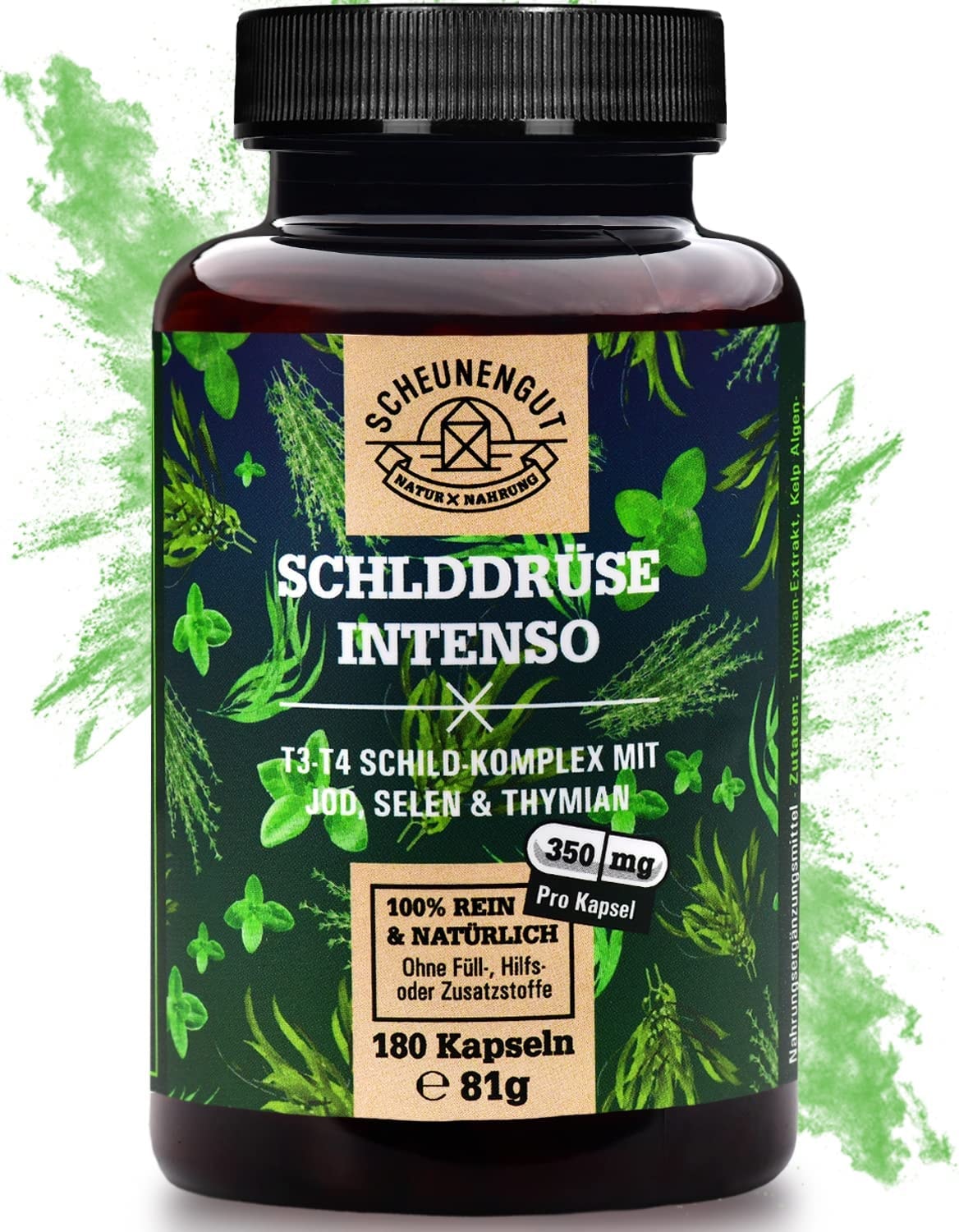 Produktbild von SCHEUNENGUT Jod Selen Kapseln Hochdosiert WICHTIG: Laborgeprüfter 4-fach Jod-Komplex mit Selen & Thymian + 155µg Jod aus Braunalgen pro Kapsel 180 Schilddrüse Intenso Kapseln aus DE SCHEUNENGUT®