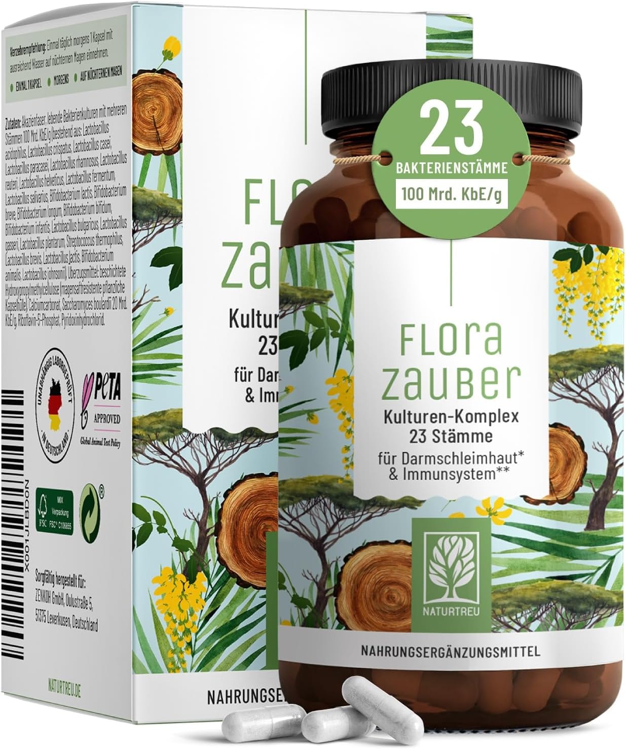 Produktbild von Bewertung NATURTREU Florazauber Kulturen Komplex magensaftresistent vegan 23 Bakterienstämme ohne Inulin Komplex Lactobacillus Bifidobakterien
