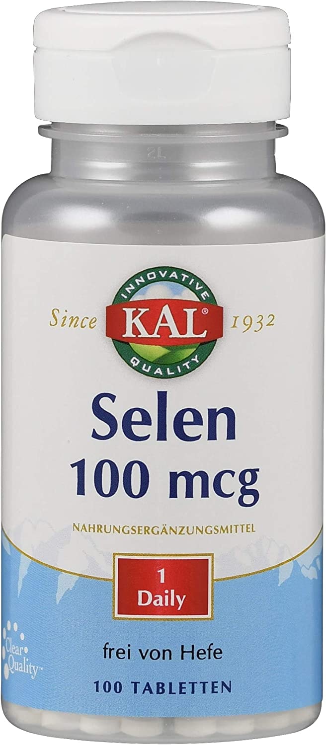 Kal Selen | 100mcg | 100 Tabletten | vegan | ohne Gentechnik | ohne Zucker | laktosefrei | glutenfrei | laborgeprüft | Nahrungsergänzungsmittel mit Selen | essentielles Spurenelement