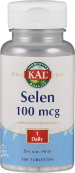 Produktbild von Bewertung KAL Selen 100mcg 100 Tabletten vegan ohne Gentechnik ohne Zucker laktosefrei glutenfrei laborgeprüft Nahrungsergänzungsmittel mit Selen essentielles Spurenelement