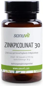 Sanuvit Zink 30 mg pro Kapsel 180 Kapseln Hochdosiert Zink aus Zinkpicolinat Hohe Bioverfügbarkeit und Verträglichkeit Hergestellt in Österreich