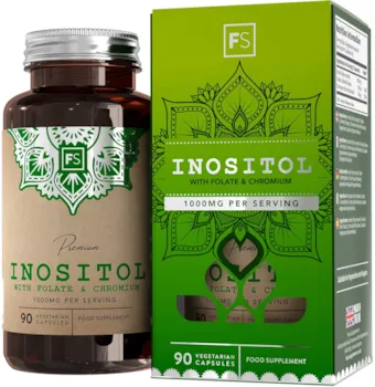 Produktbild von Focus FS Myo Inositol 1000mg mit Folsäure 200mg & Chrom Picolinat 100mg | Hochdosiert Kapseln | Energieverstärker und Verbessert den Schlaf | 90 Vegane Kapseln | Ohne GVO | Milch, Gluten & Allergen Frei