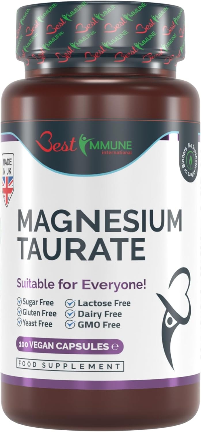 Produktbild von Bewertung Best Immune International Natürliches Magnesiumtaurat 500mg Premium Qualität ideale Stärke 100 Vegane Kapseln Höchste Bioverfügbarkeit