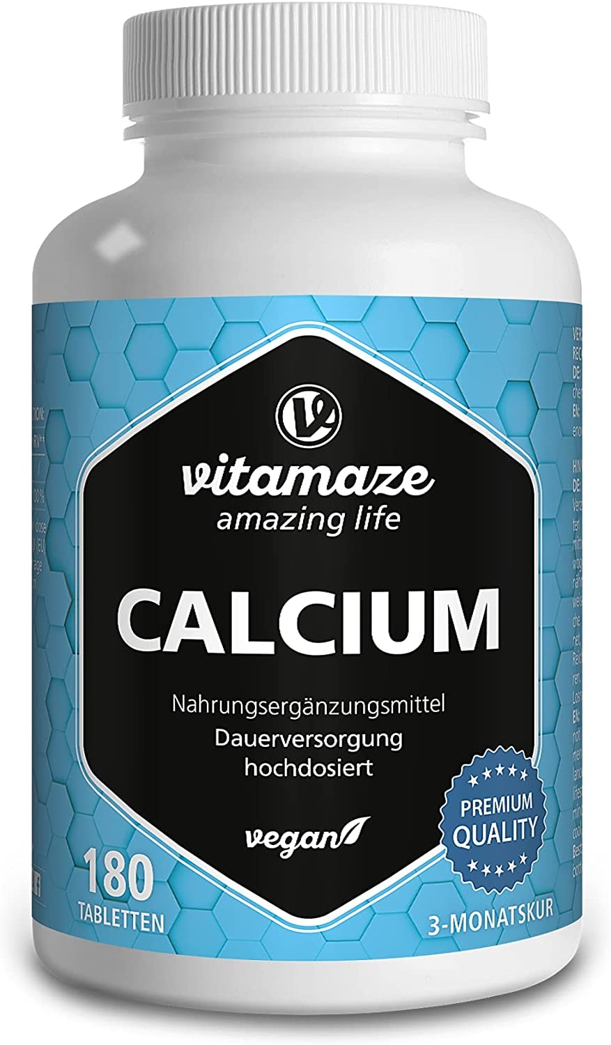 Produktbild von Bewertung Vitamaze amazing life Calcium Tabletten hochdosiert vegan 180 Tabletten für 3 Monate 800 mg Kalzium-Carbonat pro Tagesdosis Organische Nahrungsergänzung ohne Zusatzstoffe Made in Germany