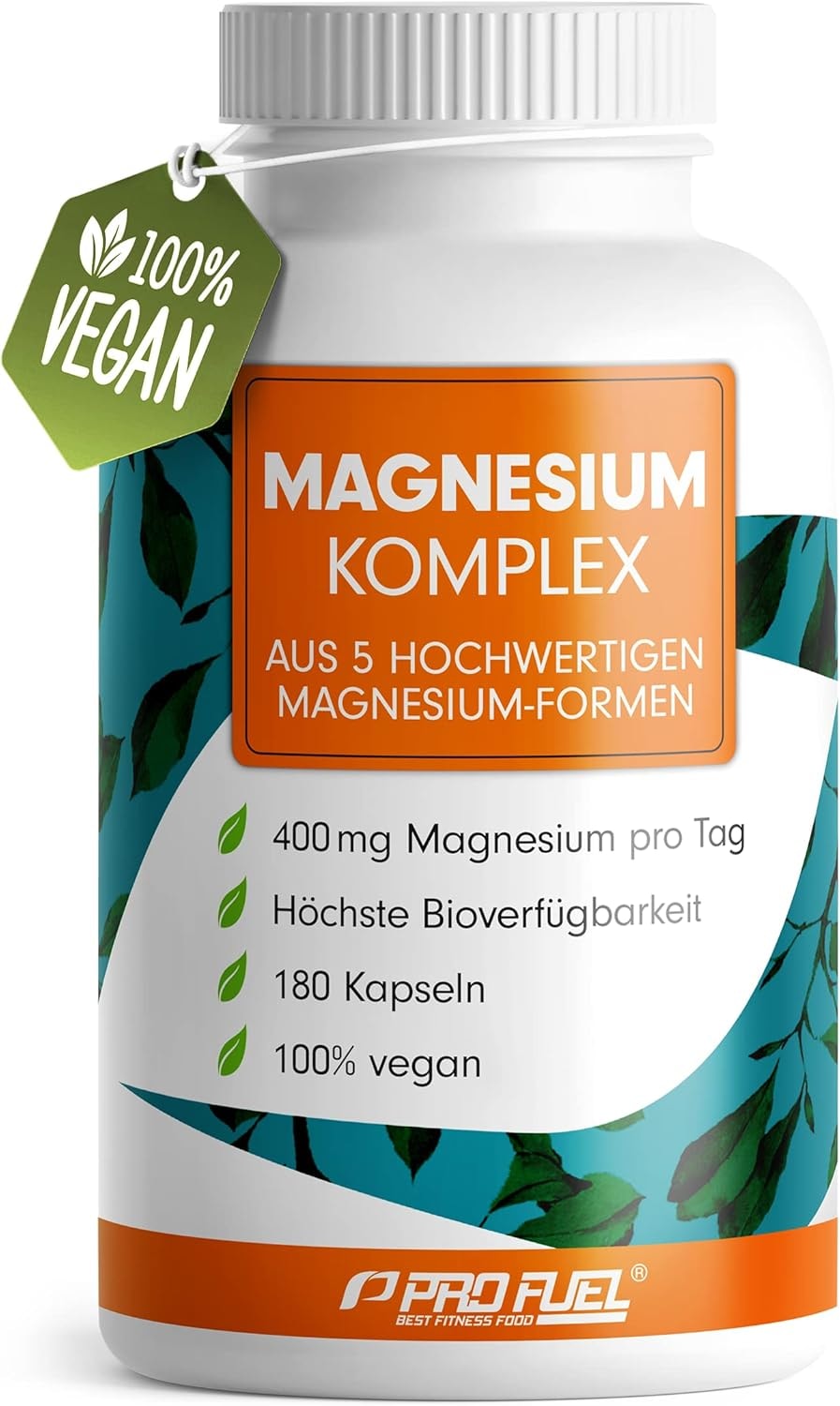 Produktbild von Bewertung ProFuel Magnesium Komplex 180 Kapseln, 400 mg elementares Magnesium pro Tag 5 hochwertige Formen: Magnesiumoxid, Citrat, Bisglycinat, Malat & Ascorbat, optimale Bioverfügbarkeit, 3 Monats-Vorrat