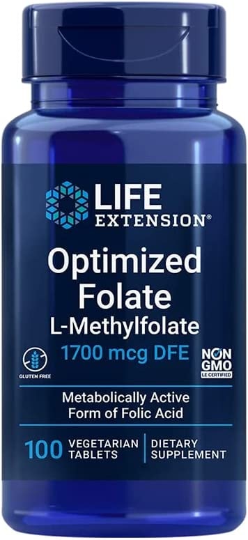 Produktbild von Life Extension Optimized Folate, 5-MTHF, hochdosiert, 100 vegane Tabletten, Laborgeprüft, Vegetarisch, Glutenfrei, Sojafrei, Ohne Gentechnik