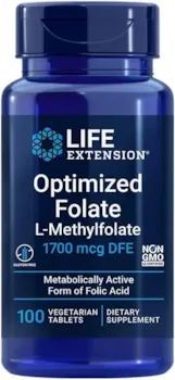 Produktbild von Life Extension Optimized Folate, 5-MTHF, hochdosiert, 100 vegane Tabletten, Laborgeprüft, Vegetarisch, Glutenfrei, Sojafrei, Ohne Gentechnik