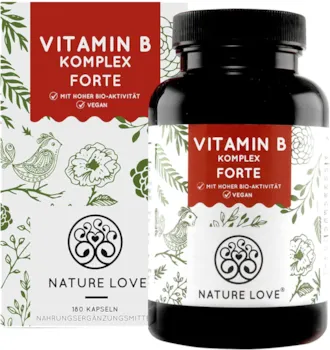 NATURE LOVE Vitamin B Komplex Forte Mit 500 µg Vitamin B12 pro Tagesdosis 180 Kapseln (6 Monate) Mit bio-aktiven Vitamin B Formen - bis zu 10-fach höher dosiert als andere Vitamin B Komplexe