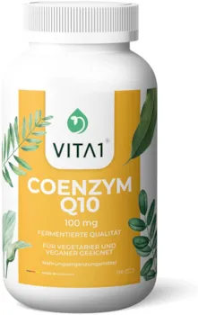 VITA1 Coenzym Q10 mit 100 mg Qualität 99,9% Hochdosiertes Q10 frei von Rückständen, Farb- und Aromastoffen sowie Magnesiumstearat OHNE Konservierungsstoffe 100% natürliches Coenzym Q10