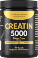 Produktbild von Bewertung EXVital Creatin 5000 Mega Caps 5000 mg Creatin Monohydrat pro Tagesdosis 300 vegane Kapseln 100% rein mit Mesh Faktor 200 Vegan laborgeprüft
