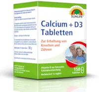 Produktbild von SUNLIFE - Calcium + D3 Tabletten: Nahrungsergäzungsmittel mit Calcium und Vitamin D3, 150 Tabletten
