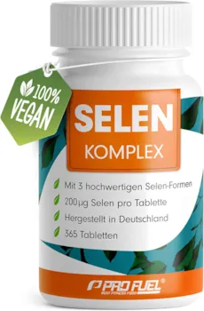 Produktbild von ProFuel - Selen hochdosiert 365x Selen 200µg Tabletten - Selen Komplex aus 3 hochwertigen Selenium-Quellen: Selenhefe, Selenmethionin & Natriumselenit, Selen-Tabletten ohne unerwünschte Zusatzstoffe, 100% vegan
