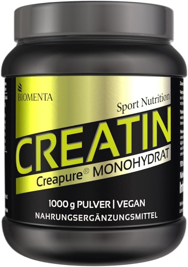 Produktbild von Bewertung BIOMENTA Creapure Kreatin Monohydrat 1kg Creatine Pulver Vorratspack Messlöffel zur Dosierung vegan Premiumqualität