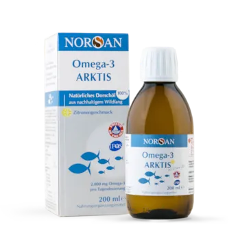 Produktbild von Bewertung NORSAN Omega 3 Arktis Dorschöl 750 mg EPA und 975 mg DHA Vitamin D3 Vitamin A Vitamin E hochdosiert 2.000mg Omega 3 pro Portion mit Zitronengeschmack