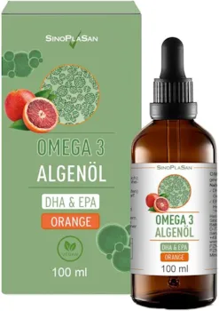 Sinoplasan Omega 3 Algenöl mit 998mg DHA & 535mg EPA pro 2.5ml 100 ml DIE VEGANE ALTERNATIVE ZU FISCHÖL Blutorange