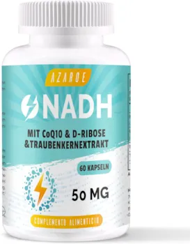 AZAROE NADH 50mg Hochdosiert Zusammengesetzte Formel mit Coenzyme Q10 für Zelluläre Energie, Antioxidantien-Unterstützung und ATP-Produktion, 60 Kapseln (1er Pack)