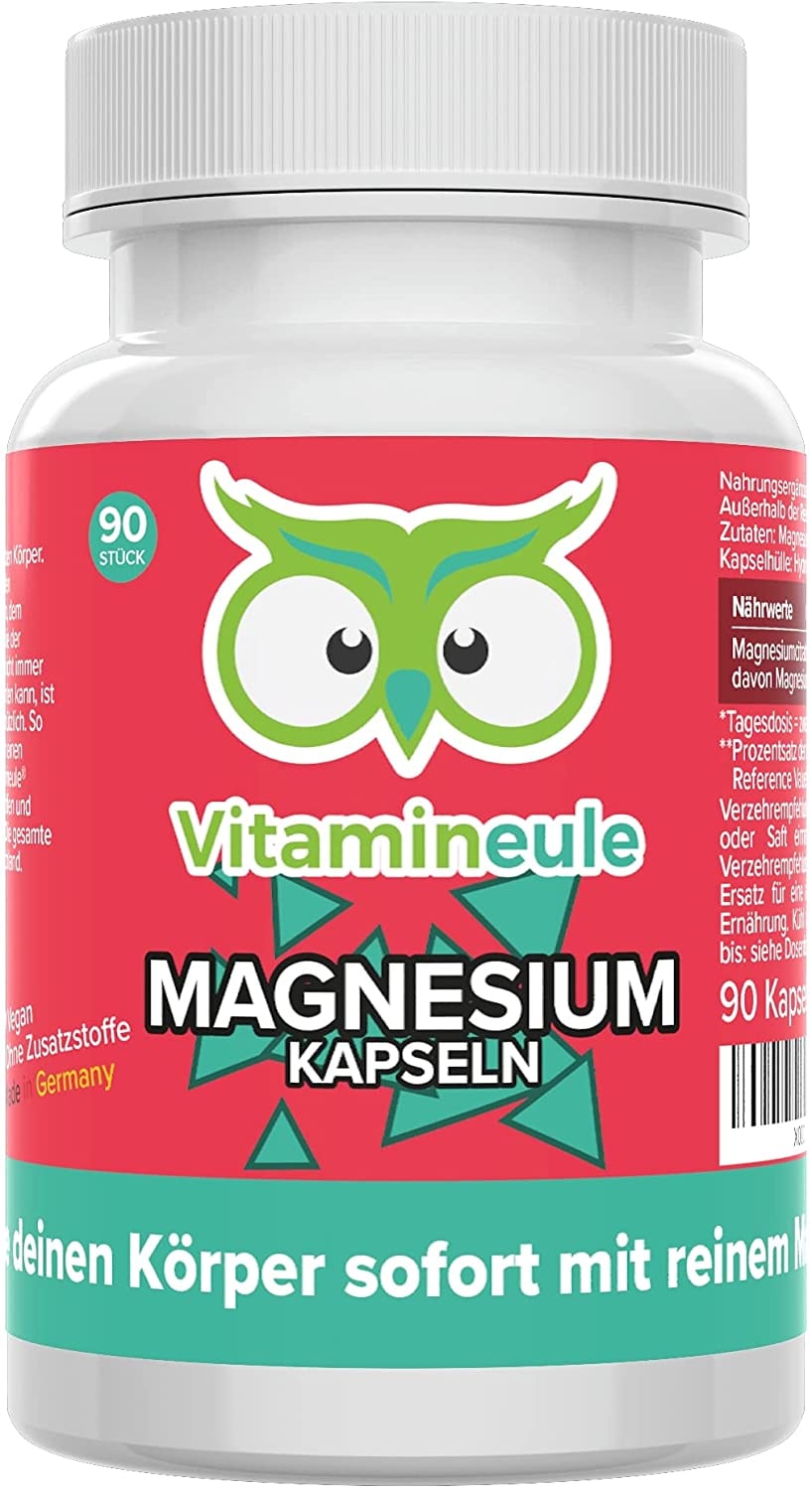 Produktbild von Vitamineule - Magnesium Kapseln - 100% reines Magnesiumcitrat ohne Zusatzstoffe - hochdosiert & vegan - Qualität aus Deutschland! - 100mg reines Magnesium pro Kapsel