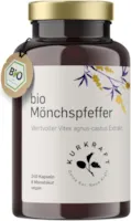 Produktbild von Bewertung KURKRAFT BIO Mönchspfeffer Kapseln hochdosiert gut bei PMS Menstruationsbeschwerden aus ökologischer Landwirtschaft Frankreich sorgfältig in Deutschland produziert