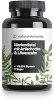 Produktbild von Bewertung natural elements Mariendistel Artischocke Löwenzahn Komplex 120 Kapseln Hochdosiert mit 80% Silymarin ohne Magnesiumstearat vegan und produziert in Deutschland