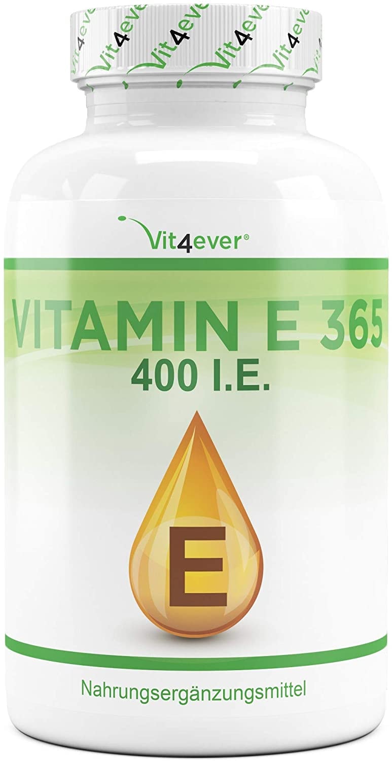Produktbild von Vit4ever Vitamin E 400 I.E. - 365 Softgel Kapseln - Premium: Natürliches Vitamin E aus Sonnenblumen - 12 Monatsvorrat - Laborgeprüft - Hochdosiert