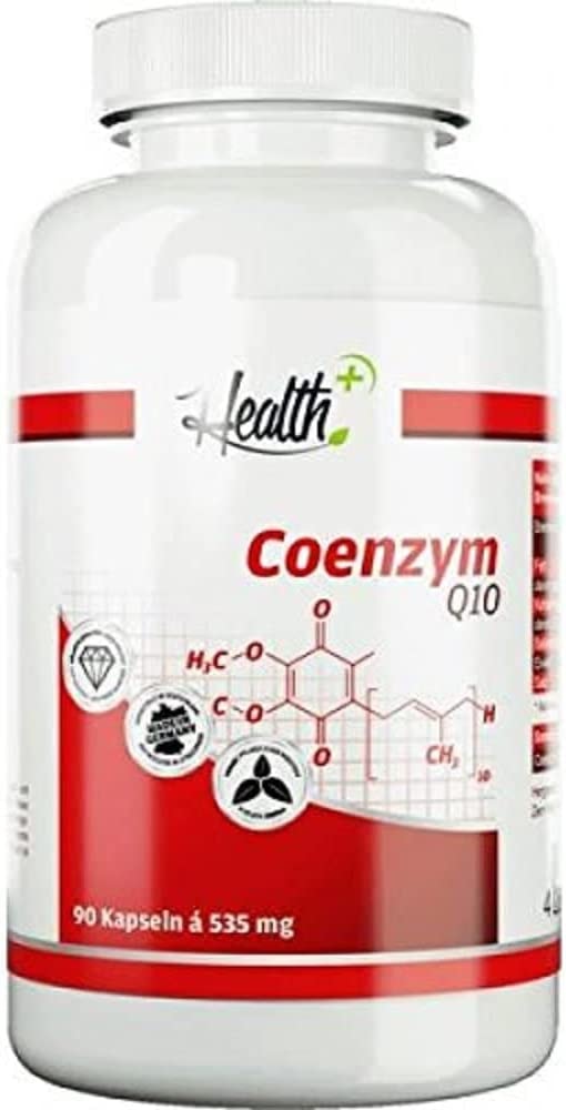 Produktbild von Health+ Coenzym Q10 - 90 Kapseln, körpereigenes Chinon-Derivat, Q-10 Coenzym Kapseln als Nahrungsergänzungsmittel, strukturell verwandt mit Vitamin K und Vitamin E, Made in Germany