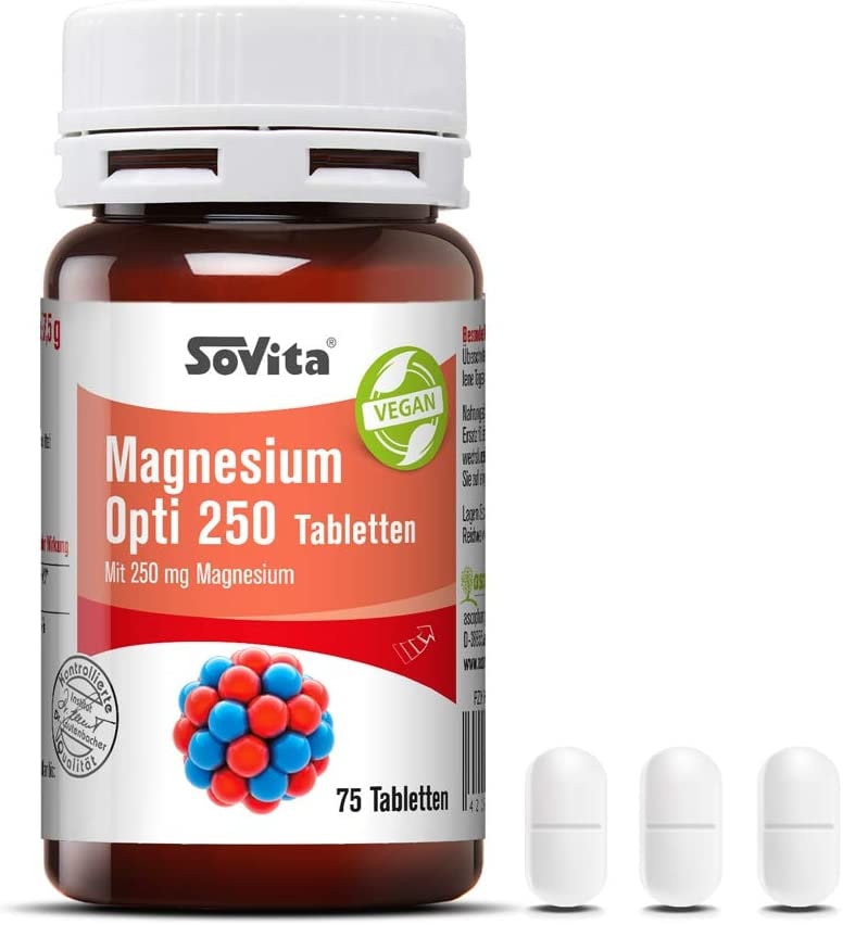 Produktbild von SoVita - Magnesium Opti 250 Tabletten | Mit 250 mg Magnesium | Nahrungsergänzungsmittel | 75 Tabletten