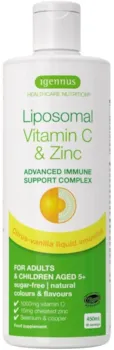 Produktbild von Igennus Healthcare Nutrition Liposomales Vitamin C 1000mg plus Zink, Selen & Kupfer, hochdosierte Immunsystem Stärkung in flüssiger Form, 450ml, für Erwachsene & Kinder, Zitrone-Vanille Geschmack